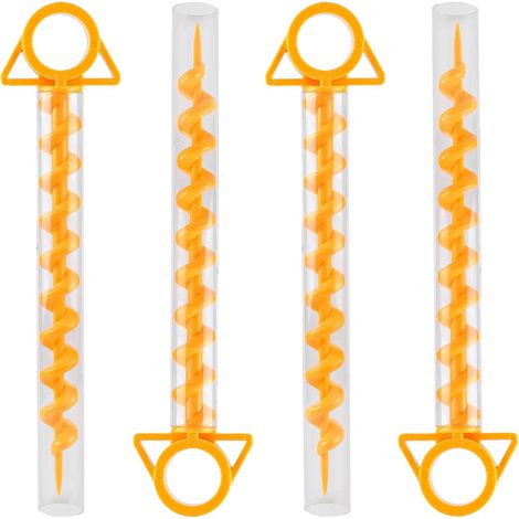 picchetti per tenda, picchetti da campeggio, picchetti di fissaggio, picchetti in plastica avvitabili da 29 cm con 4 tubi in plastica trasparente, gialli (1/5)