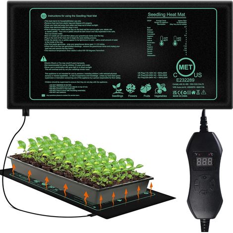 Pflanzenheizmatte – 1 Stück – Wasserdichte Folie – Integriertes Thermostat 50 W – Für Gewächshäuser und Anzucht – 52 x 25 cm (1/5)