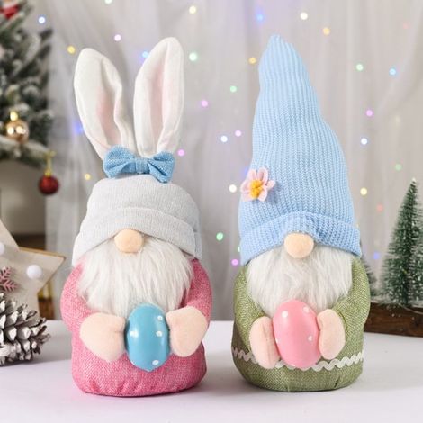 Gnomo coniglietto pasquale con uova di Pasqua - Set di 2, bambola di peluche senza volto fatta a mano (1/5)