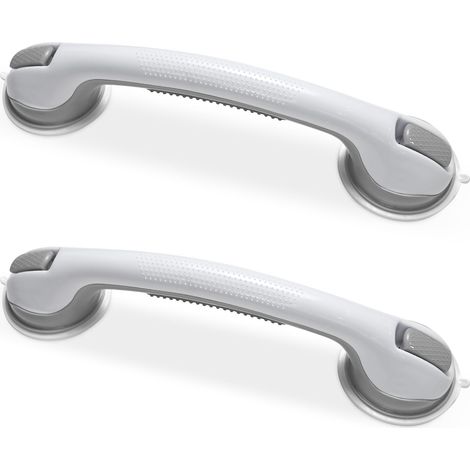 Lot de 2 poignées d'appui pour personnes âgées - Sans perçage - Avec ventouse - 42 cm - Pour personnes âgées jusqu'à 110 kg - Poignée de baignoire portable antidérapante - Gris (1/5)