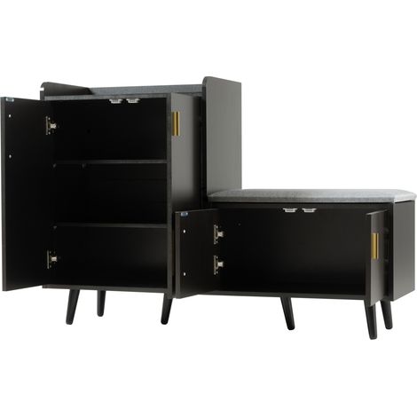 Moderner Schuhschrank mit gepolsterter Bank Schwarz Dunkelnuss 120 x 34 x 82 cm (1/5)