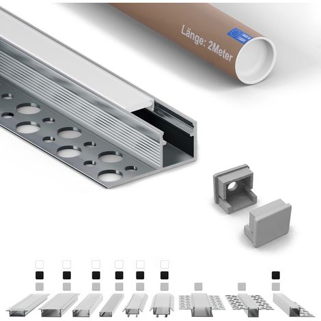 LED-Abschlussprofil F2 für Fliesen 2 m Silber für LED-Streifen bis 8 mm inkl. milchiger Abdeckung (1/5)