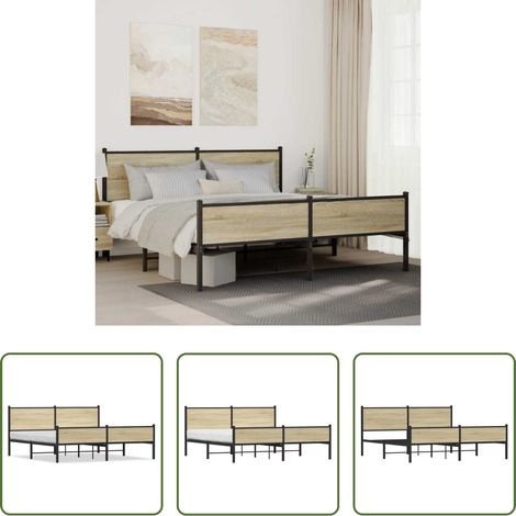 vidaXL Eiche -  Metallbett ohne Matratze Sonoma-Eiche 180x200 cm (1/5)