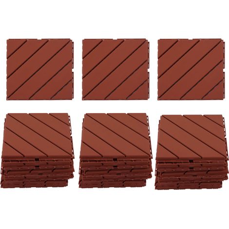 Lot de 30 dalles de terrasse emboîtables en plastique, imperméables, résistantes à la charge, antidérapantes et silencieuses, couleur marron. (1/5)