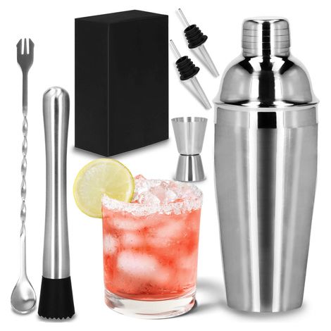 Zestaw de barman de 6 elementos para hacer cócteles, agitador de 550 ml de acero inoxidable, color plateado. (1/5)