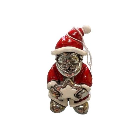 BABBO NATALE IN RESINA ARGENTATA MARCHETTI, FIGURA NATALIZIA DI BABBO NATALE CON FINITURA ROSSA E ARGENTO