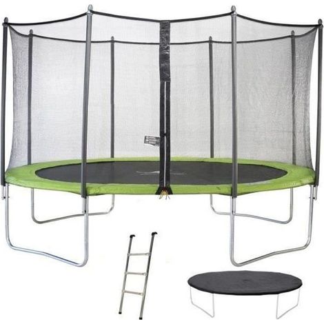 KANGUI Trampoline TWIN Ø 430cm - Vert - avec filet, échelle, couverture de protection (1/5)