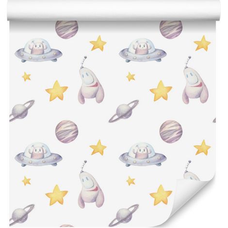 Carta da parati con stelle, pianeti e razzi per soggiorno e camera da letto, 50x1000 cm. (1/5)