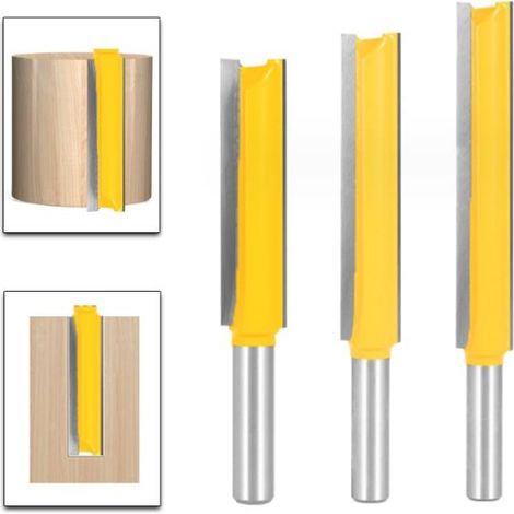 Lot de 3 fraises à affleurer de 8 mm, forets extra longs en carbure pour le travail du bois, lames de 50 mm, 63 mm et 76 mm.