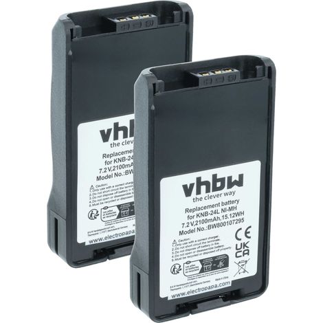 vhbw 2x Akku kompatibel mit Kenwood TK-3173K, TK-3170E4, TK-3170E6, TK-3360, TK-3178, TK-3173 Funkgerät, Walkie Talkie (2100 mAh, 7,2 V, NiMH)