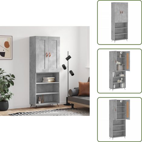 Aparador gris hormigón - vidaXL Aparador alto madera contrachapada gris hormigón 69,5x34x180 cm - Mueble de madera contrachapada