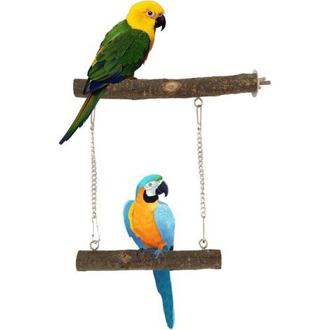 Wooden Swing, Hanging Perch, Metal Chain, Bird Toys, for Parakeets and Cockatiels (1/5)