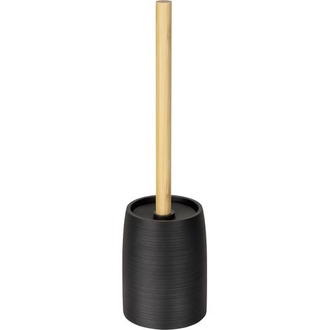 Garniture de WC Brosse à WC autoportante en polyrésine et Bambou pour Salle de Bains Ø 10,5 cm H 38,5 cm Noir Naturel (1/4)