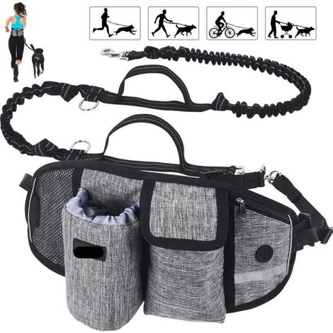Laisse 1 Chien Mains Libres hydratation Absorption de Choc, Confortable, pochette téléphone ...Idéal pour canicross , Course à Pied (1/4)