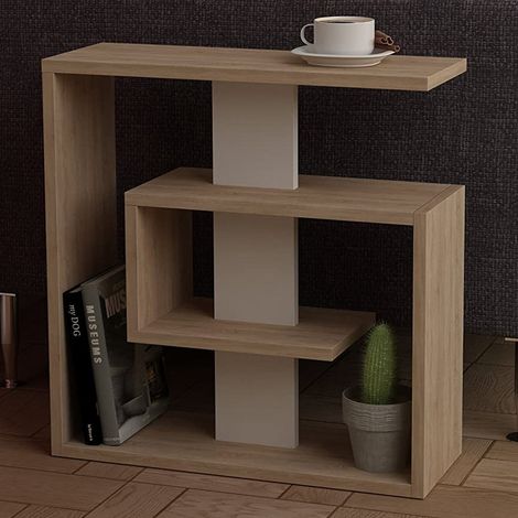 Decortie Saly Table d'appoint compacte moderne à 3 niveaux avec étagères de rangement Chêne blanc 57cm (1/5)