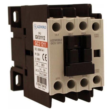 Contattore Motore 3P 3M, Teleruttore Trifase Industriale AC 380V 3NO, Bobina 220V AC, Contatto Ausiliare 1NO+1NC, IP20 (12A)