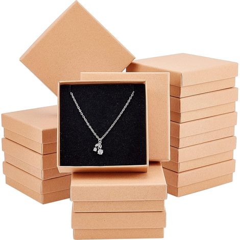 12 Pcs Boîte à Bijoux en papier Kraft, Écrin Cadeau en Papier avec Mousse Noire Intérieure Boîte Cadeau pour Collier, Bague, Bracelet, Anniversaire, Noël, Festival, Mariage, 9x9x3cm (1/5)
