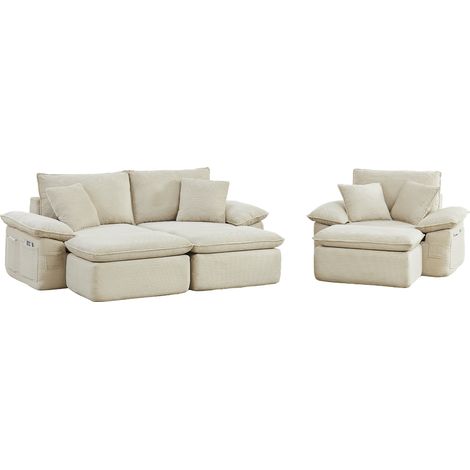 Canapé 2 places sans structure et sans montage – Cloud Couch moelleux et rembourré, option de canapé de sol modulaire avec repose-pieds, poches de rangement, pour le salon et le bureau, utilisable com (1/5)