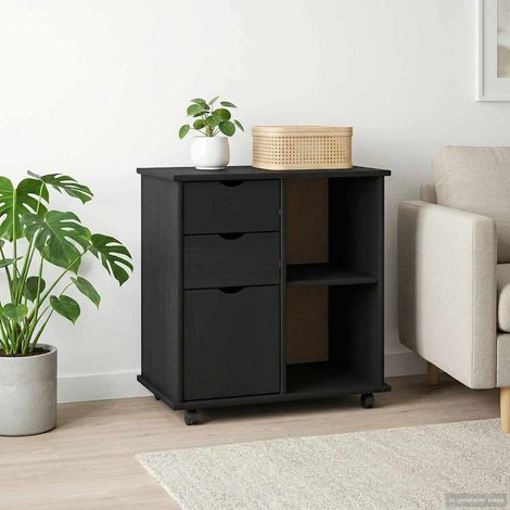 Rollschrank Schwarz 63,5 x 39 x 65,5 cm Massivholz Kiefer