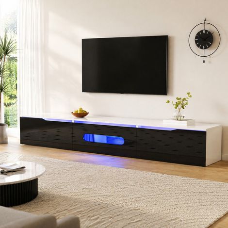 Meuble TV 180x35x30cm, avec LED, 16 couleurs, 4 modes d'éclairage, Fixable au mur, capacité de charge 30 kg - noir (1/5)