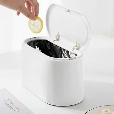 Kleine tafelprullenbak met deksel, mini-prullenbak voor keuken, kantoor, badkamer, toilet, slaapkamer, witte plastic prullenbak, kleine bureauprullenbak, afvalbak (1/5)