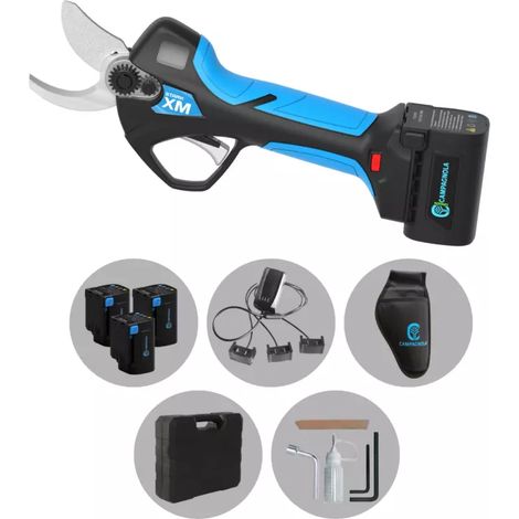 kit valigetta forbice potatura a batteria campagnola "stark xm" taglio 34 mm 3 batterie 14,4v 2,5ah, caricabatterie, kit attrezzi, fondina, pietra triangolare per lama