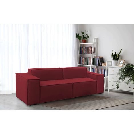 Talamo Italia Canapé fixe Paola, Canapé modulable 2 places linéaire, 100% Made in Italy, Canapé de salon moderne en tissu, Cm 220x95h70, Rouge, avec emballage renforcé (1/5)