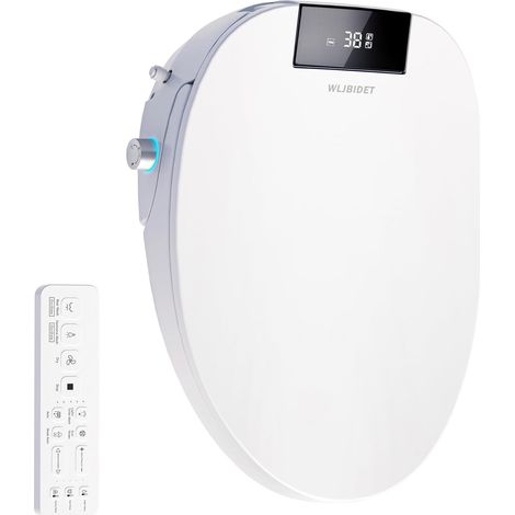Siège de Toilette Bidet avec Télécommande, Siège de Bidet Chauffant Électronique avec Eau Chaude et Pression Réglables, Séchage à Air Chaud, Couvercle de Toilette à Fermeture Lente (1/5)