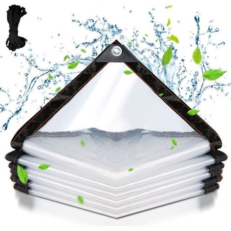 royaluxe - Bâche transparente armée Extérieur avec Oeillets, Bâche en Plastique PVC Bâche Imperméable Transparente Indéchirable et Coupe-Vent Bâche 3x3m (1/4)