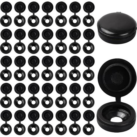 QAZQA Lot de 100 Capuchons de Vis à Charnière, Cache Vis en Plastique, Anticorrosion Bouchons à Vis Etanche, Couvercles à Vis Rabattables, Noir Couvertures à Vis pour Meubles Placards Étagères (1/5)