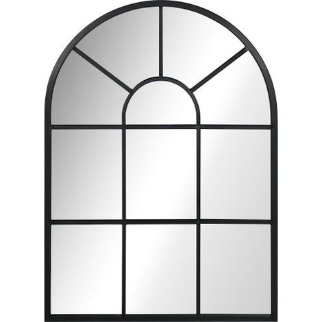 Specchio da parete/da finestra, 70 x 50 cm, cornice decorativa in metallo, nero, adatto per soggiorno e camera da letto, spedizione in loco. (1/5)
