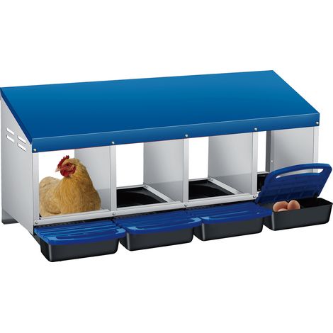 Pondoir Poules Pondeuses 4 Compartiments, Pondoir pour Poules Nichoirs avec perchoir et Quatre bacs de recyclage des œufs, Antirouille, Étanche, Ventilé, Bleu (1/5)