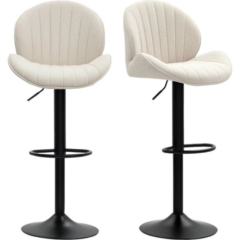 Set di 2 sgabelli da bar beige regolabili in ciniglia con schienale e base in acciaio HOMVRA (1/5)