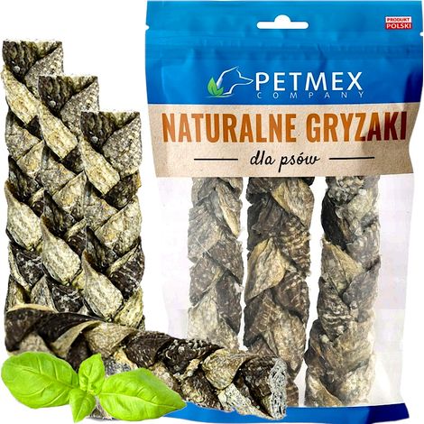 Delizioso snack masticabile naturale per cani: treccia di pelle di merluzzo essiccata Petmex 100g