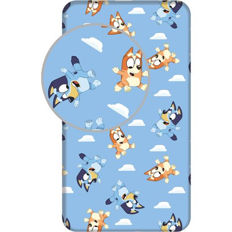 BLUEY DRAP-HOUSSE 100 % COTON POUR LIT SIMPLE AVEC COINS ÉLASTIQUES, 90 X 200 + 25 CM, DRAP DE LIT POUR ENFANTS SOUS LICENCE OFF (1/2)