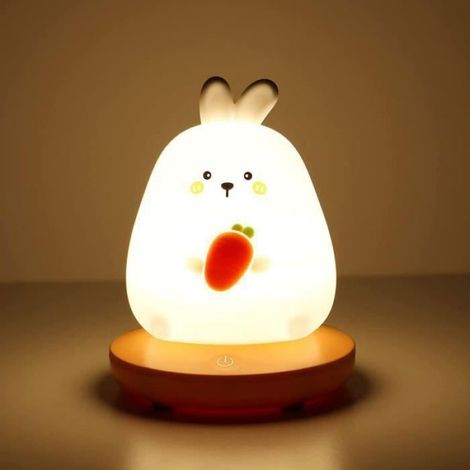 Veilleuse - Lapin En Silicone - Rechargeable Par USB - Pour Chambre D Enfant Et Camping - 10 X 10 X 12,8 Cm - 1200 Mah (1/5)