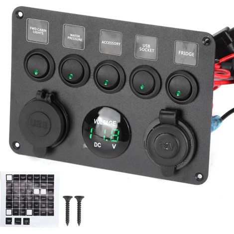 Panneau D'interrupteur à Bascule LED 5 Gangs avec Voltmètre Numérique, Protection contre la surchauffe/surcharge/surintensité, pré-câblé pour une Installation Facile, Entrée. (1/5)