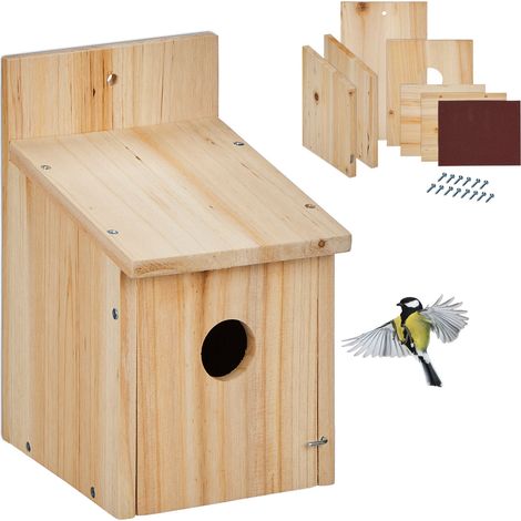 Relaxdays Nistkasten Bausatz für Vögel, 35 mm Einflugloch, HBT: 23 x 14 x 18 cm, Vogelhaus zum selber Bauen, Holz, natur