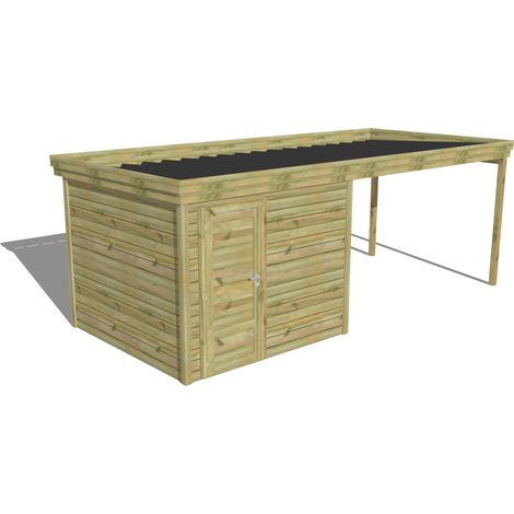 ABRI DE JARDIN bois Pin autoclave 27mm - 6,14x2,64m / 16,2m2 - Bac acier - Abri Français (1/5)