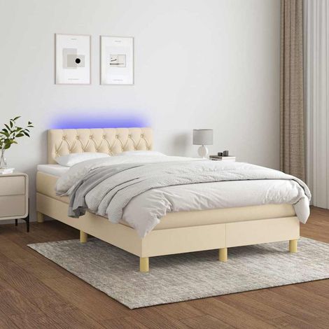 vidaXL Cama box spring con colchón y LED tela crema 120x200 cm (1/5)