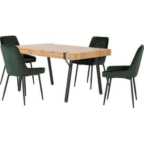 Treviso Dining Set with Avery Chairs - Light Oak Effect/Black/Emerald Green Velvet (1/5)