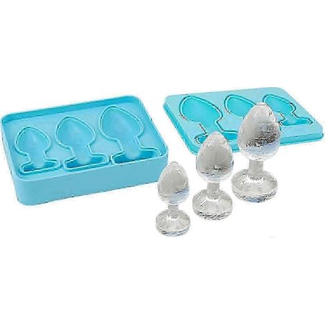 Moule en silicone bleu pour fabriquer soi-même des bacs à glaçons en forme de plug anal (blague à faire soi-même) (1/4)