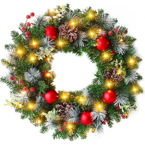 Couronne de Noel Porte 30 cm Couronne Noel, Décoration de Noël,Couronne Fleurs Artificielle Suspendues Décoration Noel Guirlande Sapin de Noël Porte Décoration de Guirlande (1/5)