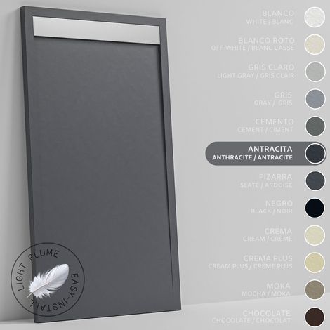 SOULHOME Duschwanne aus leichtem Kunstharz Schiefer-Textur - Farbe Anthrazit - 110x80- Extraflach 3 cm. Edelstahlgitter (1/5)