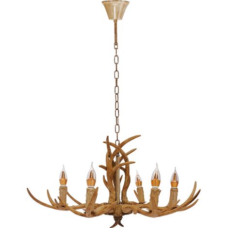 Lampadario in Legno Di Cervo Vintage Plafoniera in Resina Con 6 Luci Decorazione Artistica Lampadario Rustico Per Caffè Ristorante Corridoio Camera Da Letto Sala Da Pranzo (1/5)