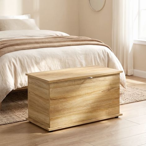 Coffre de Rangement, Banc de Rangement avec Couvercle Rabattable et Charnières de Sécurité, 80 x 40 x 45 cm, Naturel (1/5)