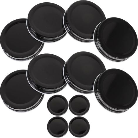 Couvercles noirs large ouverture 70 mm (Lot de 12) - Joints étanches pour conservation alimentaire à domicile