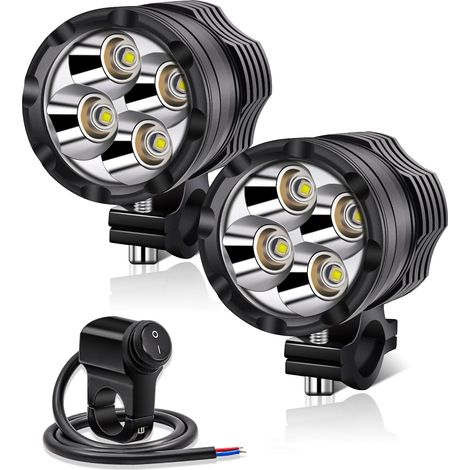 Lot de 2 feux antibrouillard LED pour moto avec interrupteur étanche, feux auxiliaires universels blancs pour moto DRL 12 V 24 V pour ATV SUV camion bateau quad scooter voiture vélo (1/5)