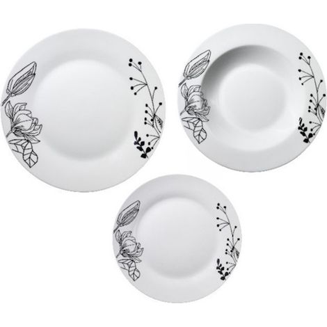 Servizio Piatti 18 Pz Con Decoro Magnolia In Porcellana