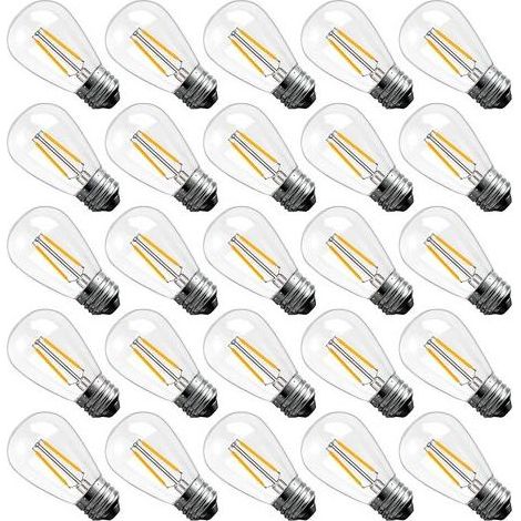 Lot de 25 Ampoules Pour Guirlande Exterieur,Ampoule E27 S14 2W Équivalent 20 W Étanche IP44,Lampe à filament LED 2700K Blanc Chaud AC220-240V,Ampoule Edison en Verre pour Lustres,Jardin,Terrasse [Clas (1/5)